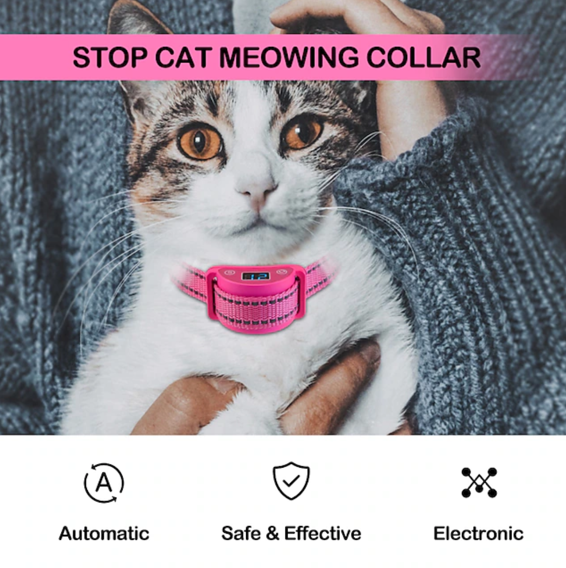 Pink Cat Stop Barkfor Cats Prevent Meowing 5 Levels of Progressive Training